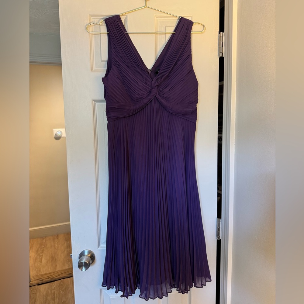 Purple Pleated Chiffon Banana Republic Midi Dress, Petite Size 8